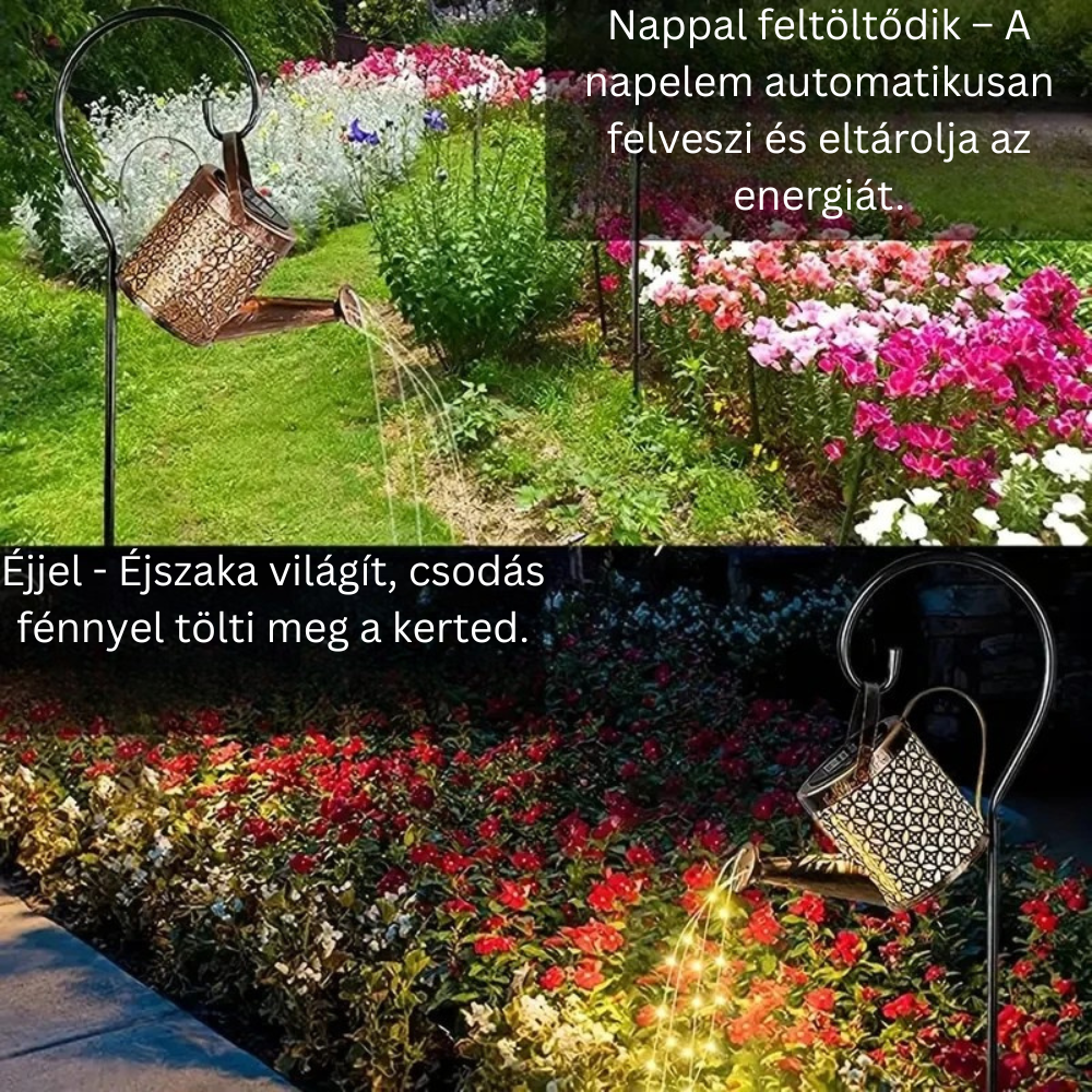 Napelemes locsoló dekor - kültéri, vízálló, kerti dekoráció fényfüzérrel