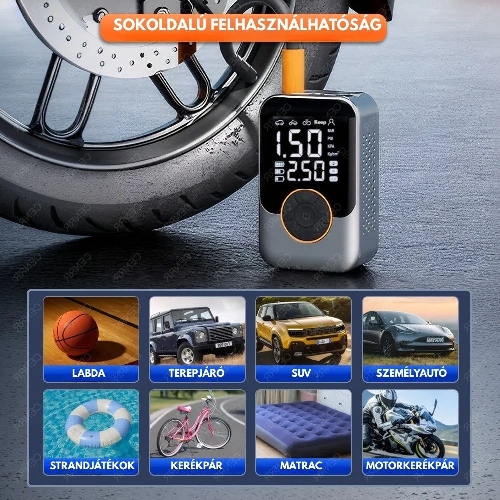 Hordozható elektromos kompresszor autóhoz, motorhoz, biciklihez és labdákhoz!