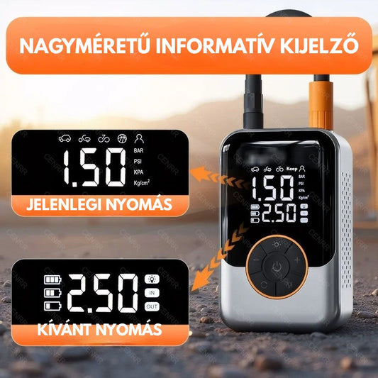 Hordozható elektromos kompresszor autóhoz, motorhoz, biciklihez és labdákhoz!